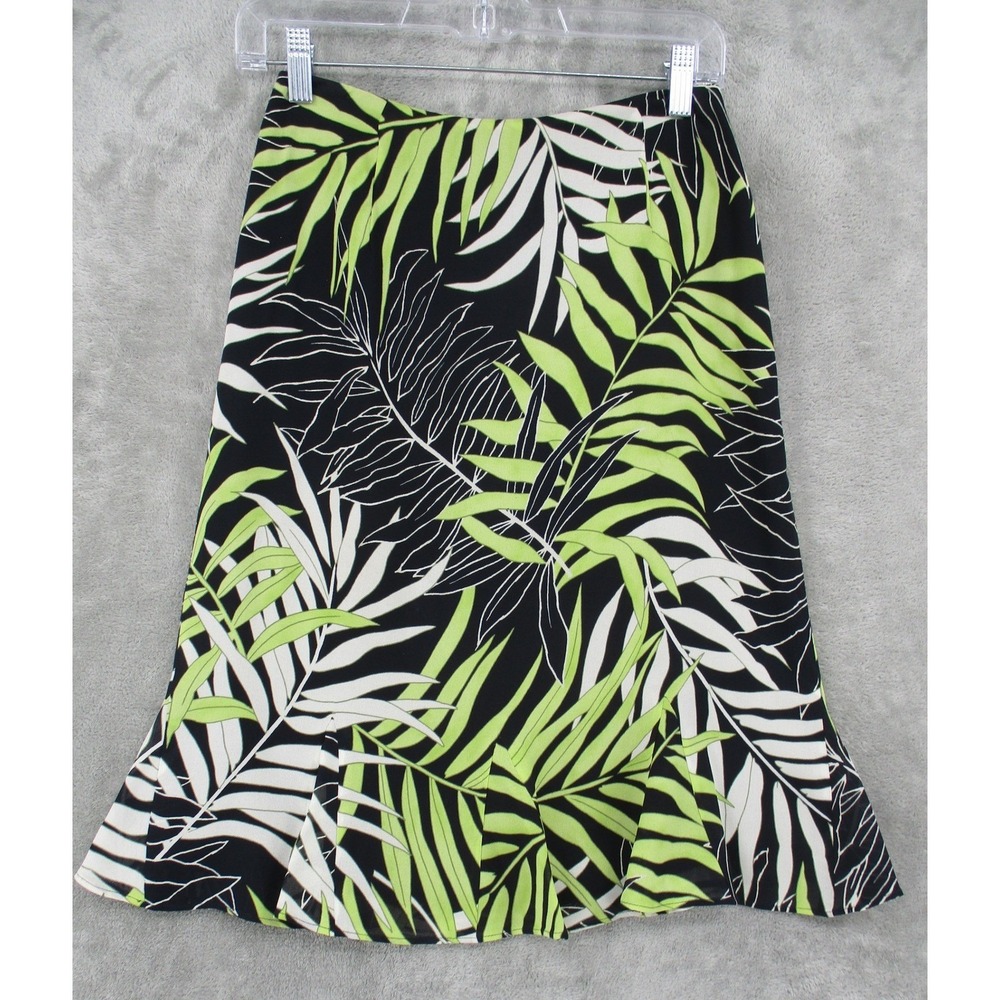 Vintage Talbots Skirt 4 Petite Silk Palm Leaf Print Flounce Tropical 90s Y2K Zip